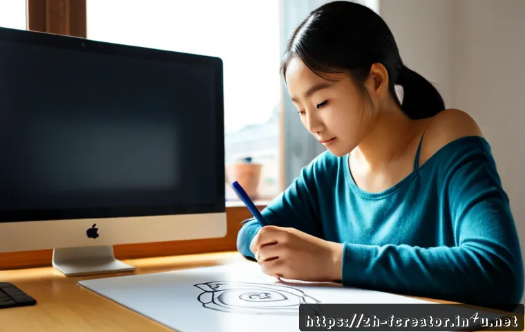 게임 개발과 창의적 디자인 - Photorealistic game development workspace, a focused young designer sketching colorful character and...